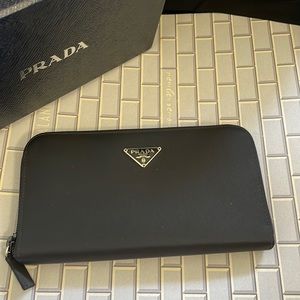 Authentic Prada Tessuto Nylon Zip Around Wallet - Black Nero